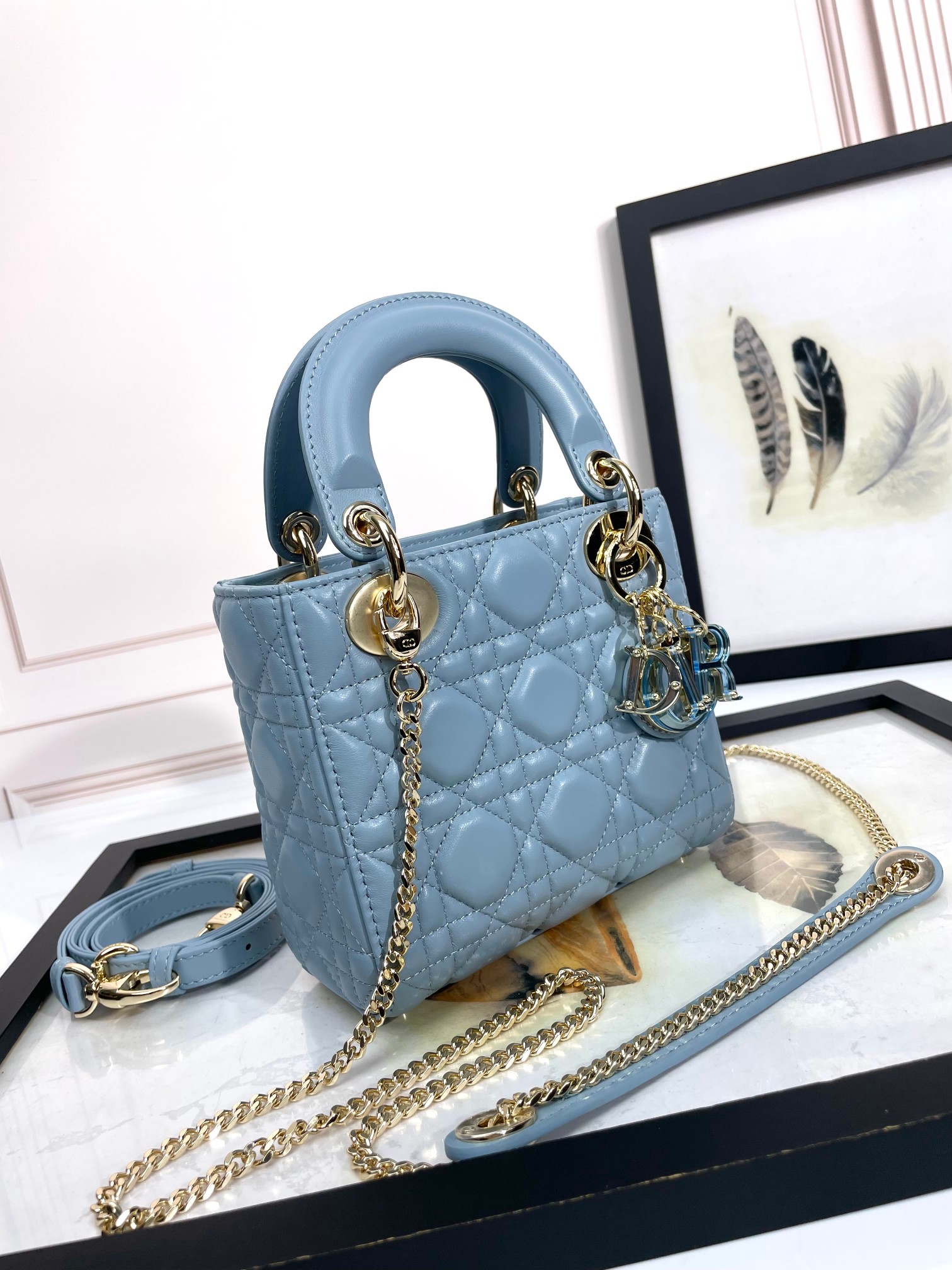 Mini Lady Dior Bag Sky Blue Cannage Lambskin